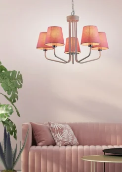 Store Żyrandol biały z różowymi abażurami LEDEA 50205094 YORK | Kaja Żyrandole Nowoczesne