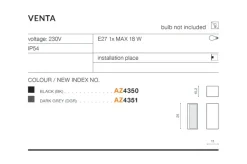 Sklep Kaja Zewnętrzna lampa ścienna prostokątna AZ4350 VENTA | Kaja Oświetlenie