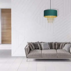 Sklep Kaja Zielono-złota lampa wisząca z kryształkami MLP6451 z serii ALMERIA | Kaja Oświet