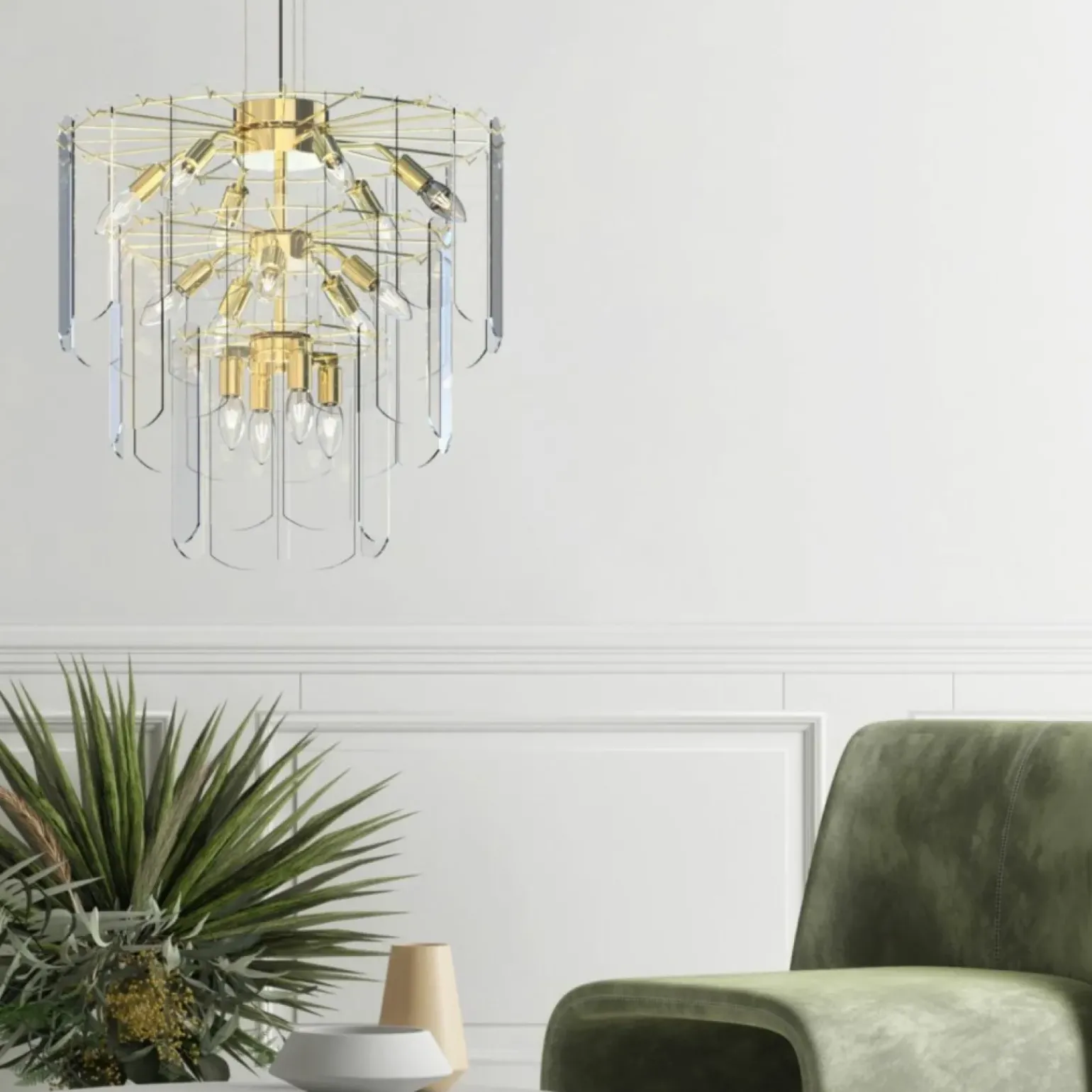 Sale Złota, dekoracyjna lampa w stylu glamour MD3523-14L-EGN NIRA | Kaja Żyrandole Nowoczesne