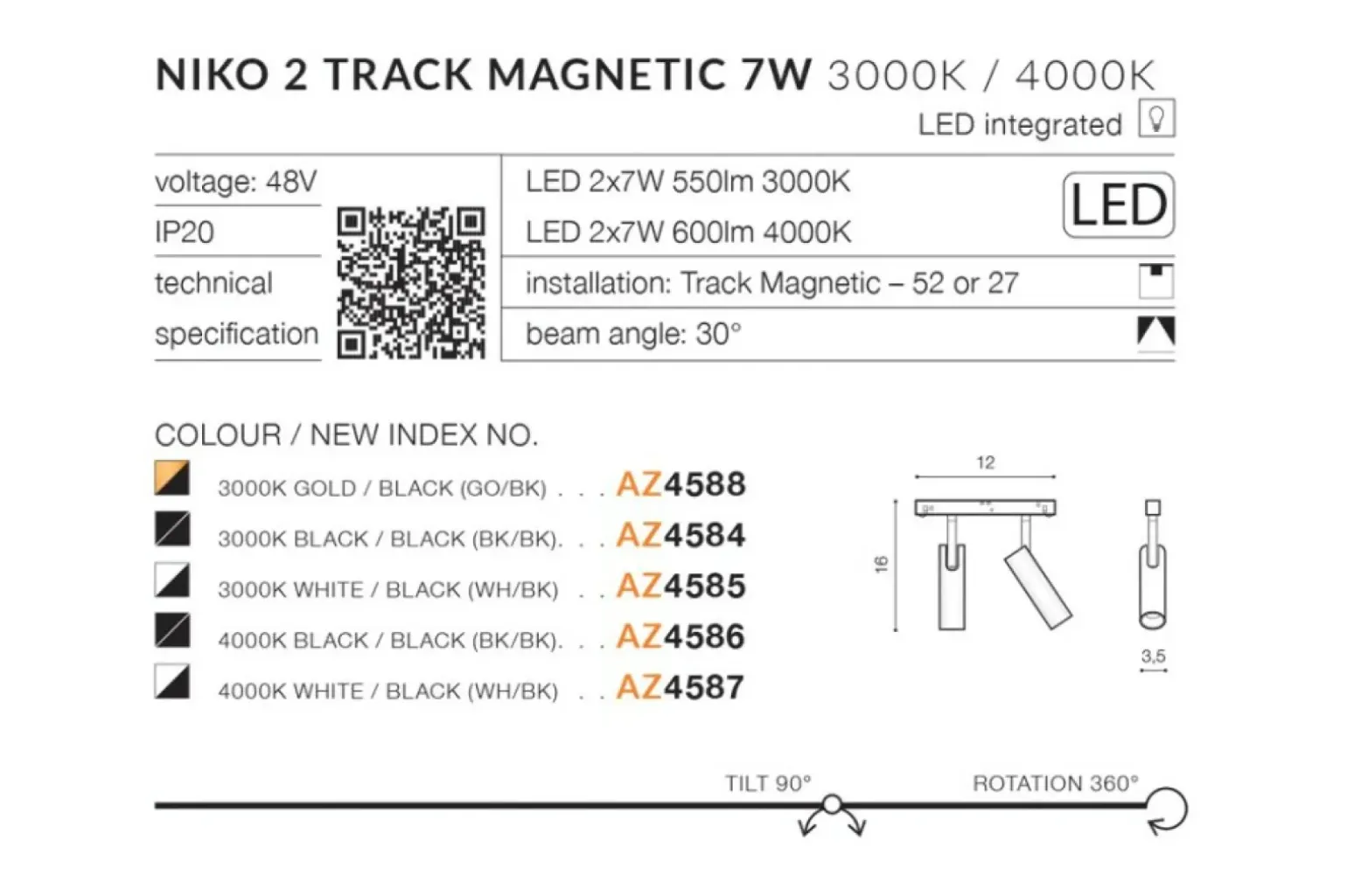 Sklep Kaja Złota głowica LED do szyny 1-fazowej AZ4588 NIKO | Kaja Oświetlenie
