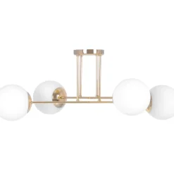 Store Złota lampa sufitowa z czterema białymi kloszami K-5403 z serii LUMIA Żyrandole Nowoczesne