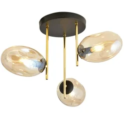 New Złota lampa sufitowa z miodowymi kloszami 1275/3 z serii ARGO | Kaja Żyrandole Nowoczesne