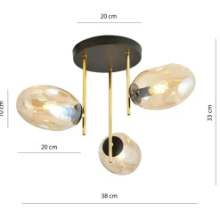 New Złota lampa sufitowa z miodowymi kloszami 1275/3 z serii ARGO | Kaja Żyrandole Nowoczesne