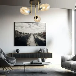 New Złota lampa sufitowa z miodowymi kloszami 1275/3 z serii ARGO | Kaja Żyrandole Nowoczesne