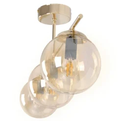 Discount Złota lampa sufitowa z trzema miodowymi kloszami K-5412 z serii GRAND Żyrandole Nowoczesne