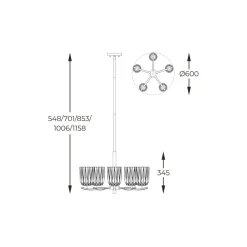 Discount Złota lampa z kryształowymi kloszami P0590-05B-V7AC TAZZA | Kaja Żyrandole Nowoczesne