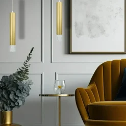 Store Złota tuba na zwisie, kryształowe zakończenie ML8876 TUBI | Kaja Żyrandole Nowoczesne