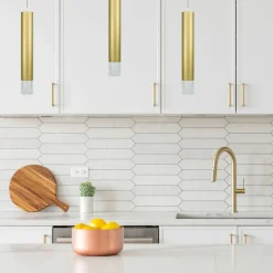 Store Złota tuba na zwisie, kryształowe zakończenie ML8876 TUBI | Kaja Żyrandole Nowoczesne