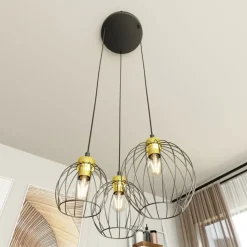 Store Złoto-czarna lampa wisząca, na trzy żarówki 1368/3PREM z serii NANDO Żyrandole Nowoczesne